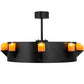 Meyda Lighting Kingston 40" 8-Light Black Chandelier With Amber Faux Candlelight and Fan