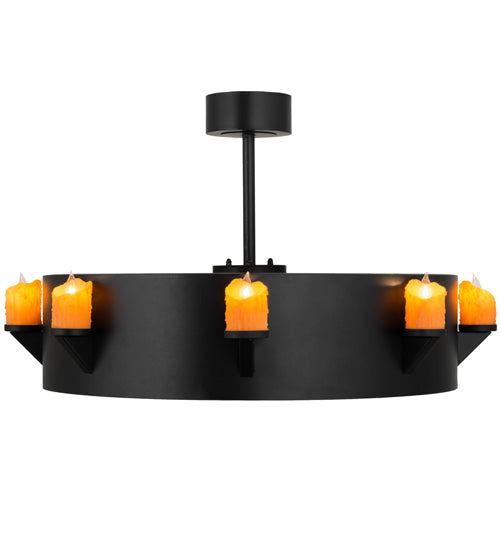 Meyda Lighting Kingston 40" 8-Light Black Chandelier With Amber Faux Candlelight and Fan