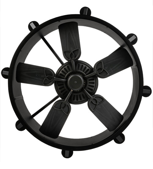 Meyda Lighting Kingston 40" 8-Light Black Chandelier With Amber Faux Candlelight and Fan