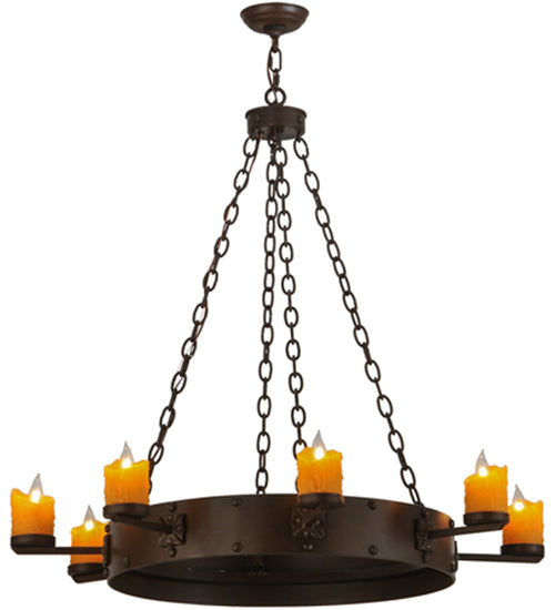 Meyda Lighting Kingston 48" 8-Light Cafe Noir Chandelier With Amber Faux Candlelight
