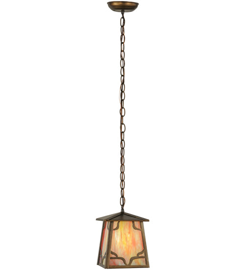 Meyda Lighting Kirkpatrick 10" Antique Copper Mini Pendant Light With Iridescent Shade Glass