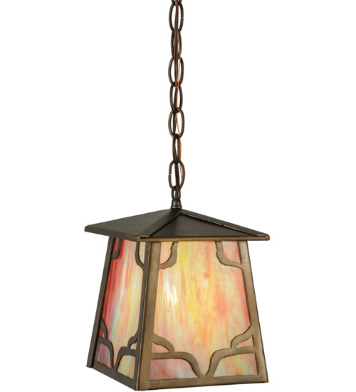 Meyda Lighting Kirkpatrick 10" Antique Copper Mini Pendant Light With Iridescent Shade Glass