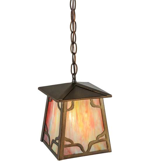 Meyda Lighting Kirkpatrick 10" Antique Copper Mini Pendant Light With Iridescent Shade Glass