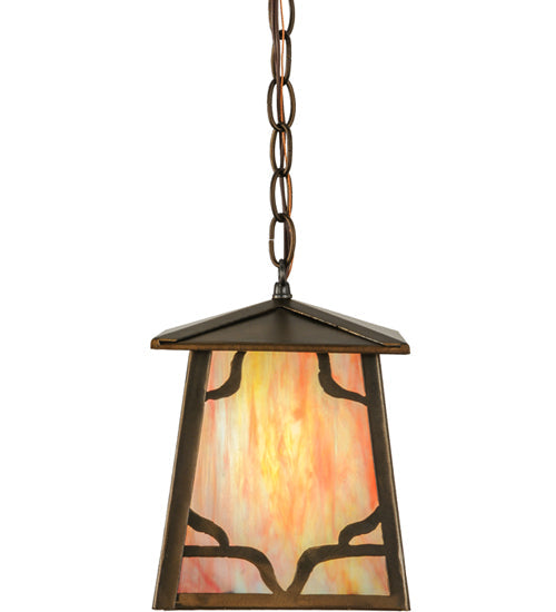 Meyda Lighting Kirkpatrick 10" Antique Copper Mini Pendant Light With Iridescent Shade Glass