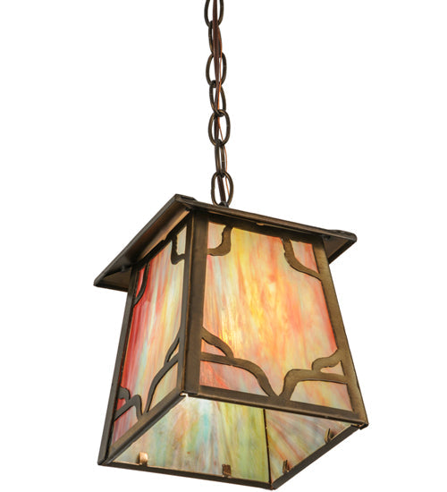 Meyda Lighting Kirkpatrick 10" Antique Copper Mini Pendant Light With Iridescent Shade Glass