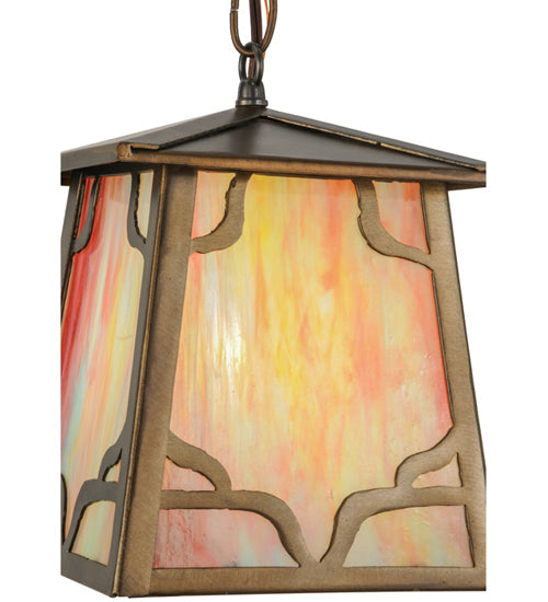 Meyda Lighting Kirkpatrick 10" Antique Copper Mini Pendant Light With Iridescent Shade Glass