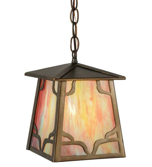 Meyda Lighting Kirkpatrick 10" Antique Copper Mini Pendant Light With Iridescent Shade Glass