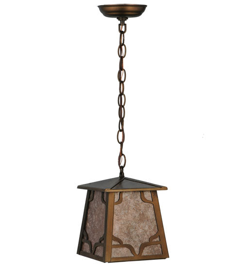 Meyda Lighting Kirkpatrick 10" Antique Copper Mini Pendant Light With Silver Mica Shade Glass