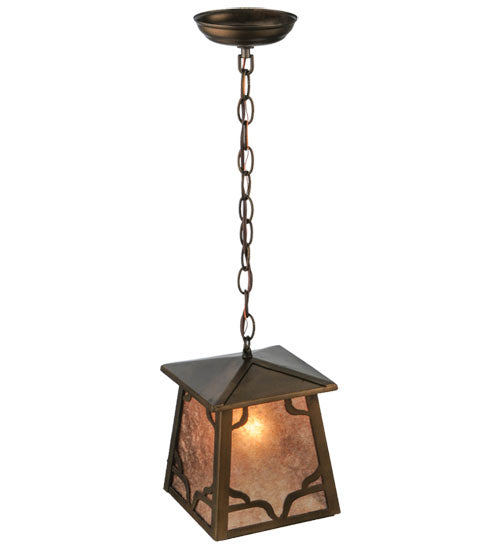 Meyda Lighting Kirkpatrick 10" Antique Copper Mini Pendant Light With Silver Mica Shade Glass
