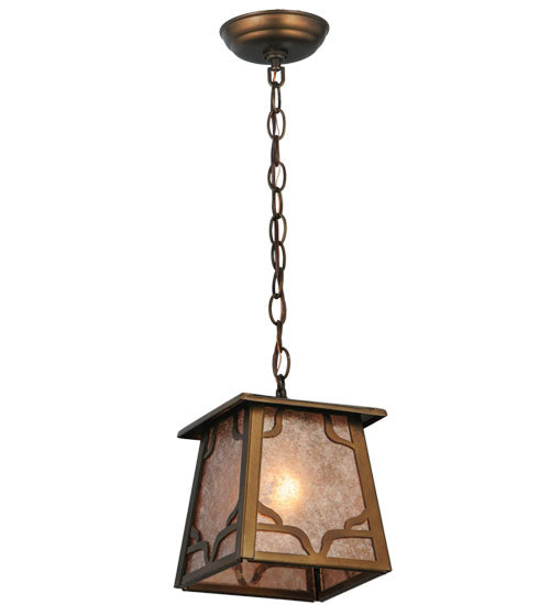Meyda Lighting Kirkpatrick 10" Antique Copper Mini Pendant Light With Silver Mica Shade Glass
