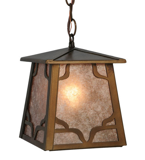 Meyda Lighting Kirkpatrick 10" Antique Copper Mini Pendant Light With Silver Mica Shade Glass