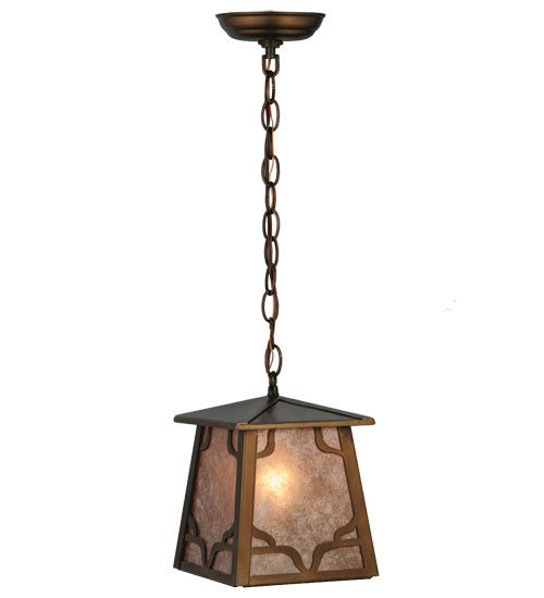 Meyda Lighting Kirkpatrick 10" Antique Copper Mini Pendant Light With Silver Mica Shade Glass