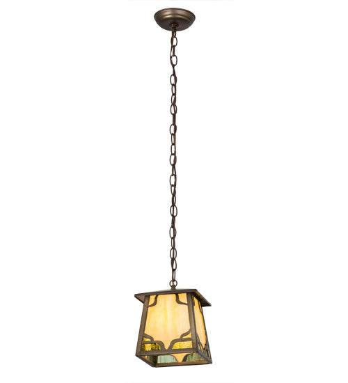 Meyda Lighting Kirkpatrick 10" Antique Copper Pendant Light With Green & Beige Shade Glass