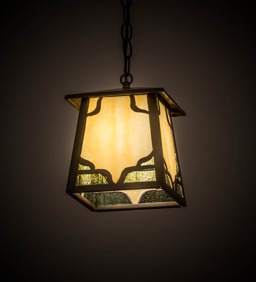 Meyda Lighting Kirkpatrick 10" Antique Copper Pendant Light With Green & Beige Shade Glass