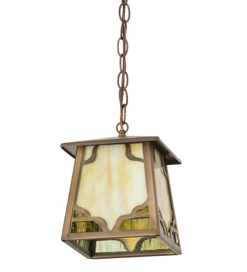 Meyda Lighting Kirkpatrick 10" Antique Copper Pendant Light With Green & Beige Shade Glass