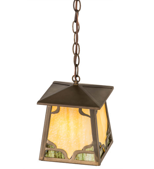 Meyda Lighting Kirkpatrick 10" Antique Copper Pendant Light With Green & Beige Shade Glass