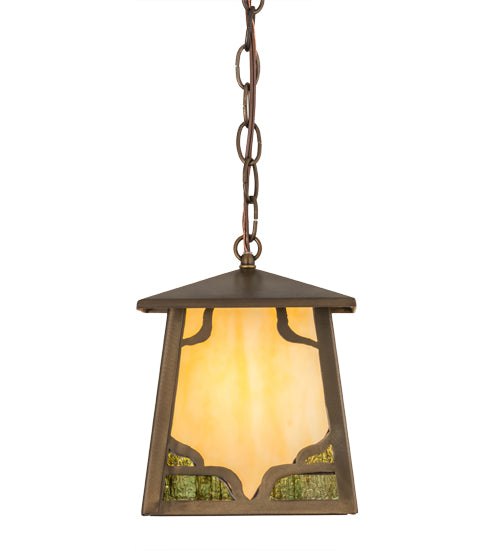 Meyda Lighting Kirkpatrick 10" Antique Copper Pendant Light With Green & Beige Shade Glass