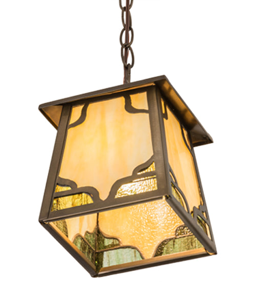 Meyda Lighting Kirkpatrick 10" Antique Copper Pendant Light With Green & Beige Shade Glass