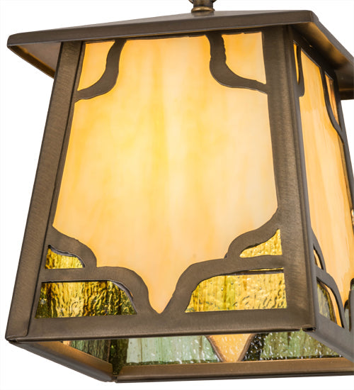 Meyda Lighting Kirkpatrick 10" Antique Copper Pendant Light With Green & Beige Shade Glass