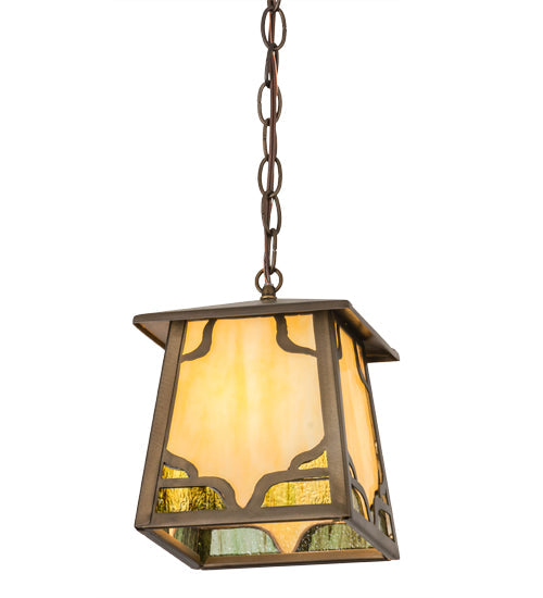 Meyda Lighting Kirkpatrick 10" Antique Copper Pendant Light With Green & Beige Shade Glass