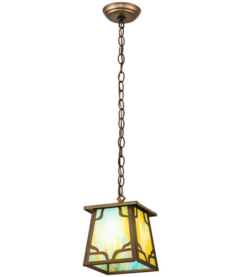 Meyda Lighting Kirkpatrick 10" Antique Copper Pendant Light With Multi-Colored Shade Glass