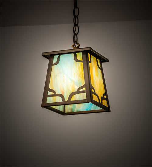 Meyda Lighting Kirkpatrick 10" Antique Copper Pendant Light With Multi-Colored Shade Glass