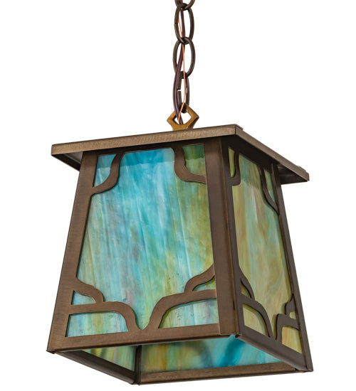 Meyda Lighting Kirkpatrick 10" Antique Copper Pendant Light With Multi-Colored Shade Glass