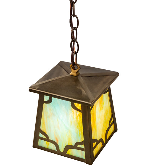 Meyda Lighting Kirkpatrick 10" Antique Copper Pendant Light With Multi-Colored Shade Glass
