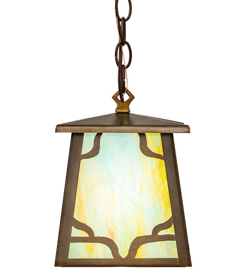 Meyda Lighting Kirkpatrick 10" Antique Copper Pendant Light With Multi-Colored Shade Glass
