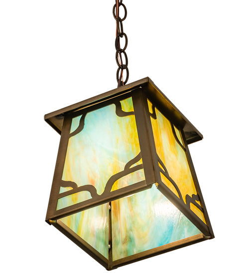 Meyda Lighting Kirkpatrick 10" Antique Copper Pendant Light With Multi-Colored Shade Glass