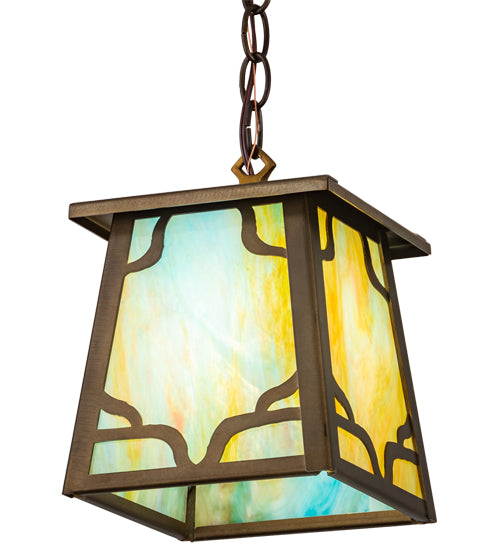 Meyda Lighting Kirkpatrick 10" Antique Copper Pendant Light With Multi-Colored Shade Glass