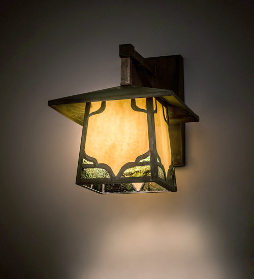 Meyda Lighting Kirkpatrick 10" Verdigris Copper Wall Sconce With Green & Beige Shade Glass