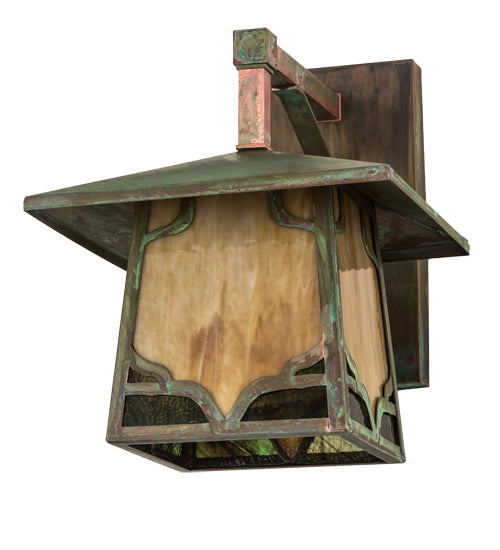 Meyda Lighting Kirkpatrick 10" Verdigris Copper Wall Sconce With Green & Beige Shade Glass
