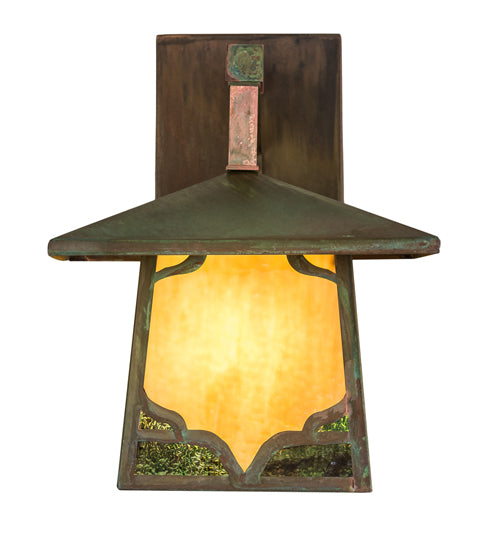 Meyda Lighting Kirkpatrick 10" Verdigris Copper Wall Sconce With Green & Beige Shade Glass