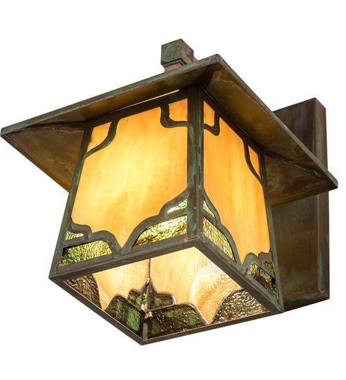 Meyda Lighting Kirkpatrick 10" Verdigris Copper Wall Sconce With Green & Beige Shade Glass