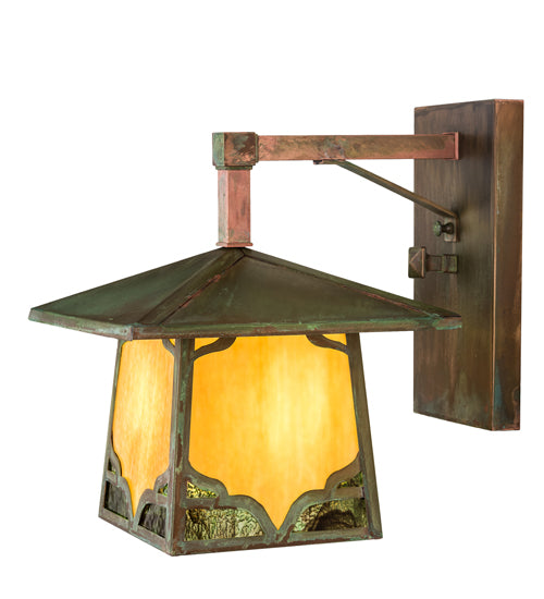 Meyda Lighting Kirkpatrick 10" Verdigris Copper Wall Sconce With Green & Beige Shade Glass