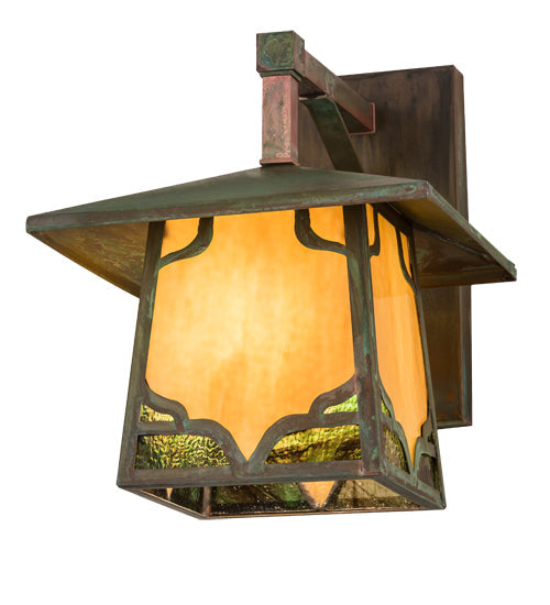 Meyda Lighting Kirkpatrick 10" Verdigris Copper Wall Sconce With Green & Beige Shade Glass