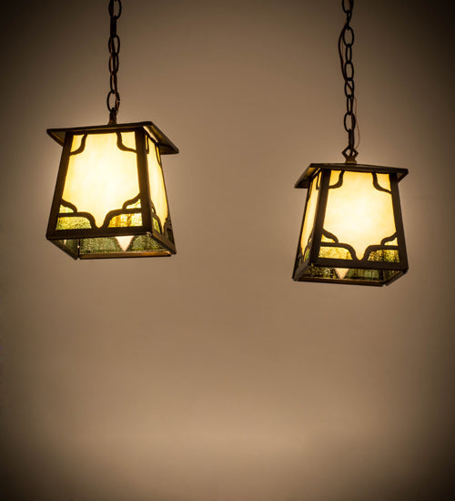 Meyda Lighting Kirkpatrick 28" 2-Light Mahogany Bronze Island Pendant Light With Beige Art & Moss Green Shade Glass