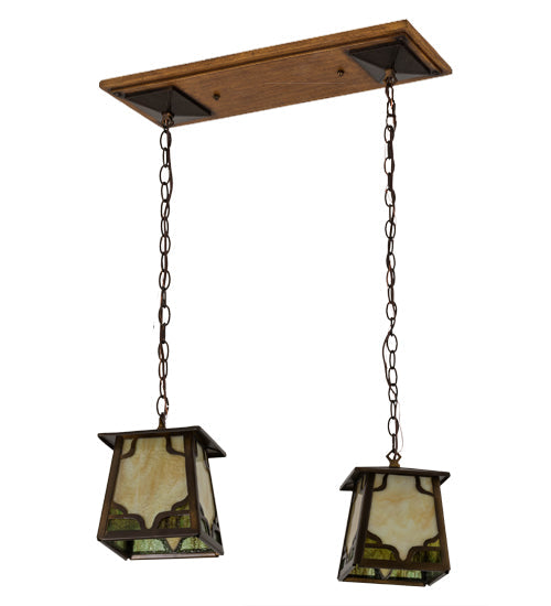 Meyda Lighting Kirkpatrick 28" 2-Light Mahogany Bronze Island Pendant Light With Beige Art & Moss Green Shade Glass