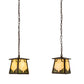 Meyda Lighting Kirkpatrick 28" 2-Light Mahogany Bronze Island Pendant Light With Beige Art & Moss Green Shade Glass