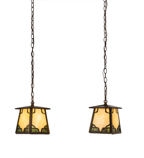 Meyda Lighting Kirkpatrick 28" 2-Light Mahogany Bronze Island Pendant Light With Beige Art & Moss Green Shade Glass