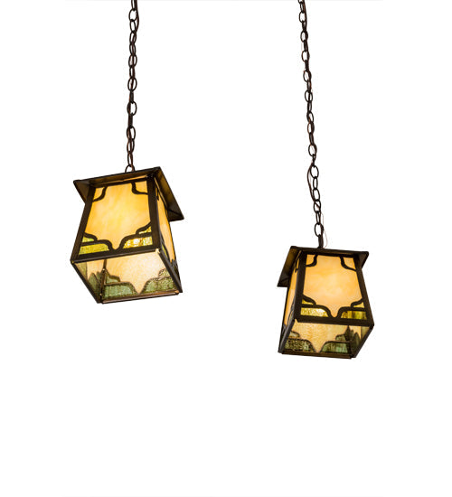 Meyda Lighting Kirkpatrick 28" 2-Light Mahogany Bronze Island Pendant Light With Beige Art & Moss Green Shade Glass