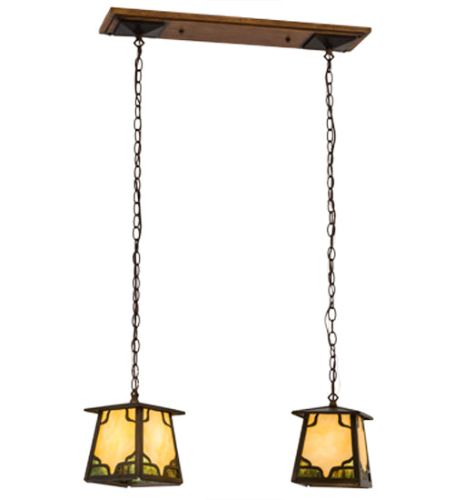 Meyda Lighting Kirkpatrick 28" 2-Light Mahogany Bronze Island Pendant Light With Beige Art & Moss Green Shade Glass
