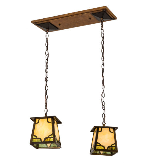 Meyda Lighting Kirkpatrick 28" 2-Light Mahogany Bronze Island Pendant Light With Beige Art & Moss Green Shade Glass