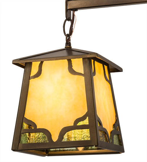 Meyda Lighting Kirkpatrick 33" 2-Light Antique Copper Island Pendant Light With Bone Beige Art & Moss Green Ripple Shade Glass
