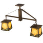 Meyda Lighting Kirkpatrick 33" 2-Light Antique Copper Island Pendant Light With Bone Beige Art & Moss Green Ripple Shade Glass