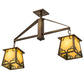 Meyda Lighting Kirkpatrick 33" 2-Light Antique Copper Island Pendant Light With Bone Beige Art & Moss Green Ripple Shade Glass