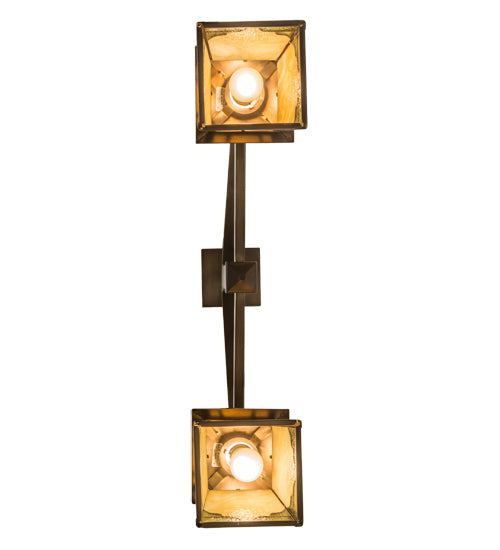 Meyda Lighting Kirkpatrick 33" 2-Light Antique Copper Island Pendant Light With Bone Beige Art & Moss Green Ripple Shade Glass