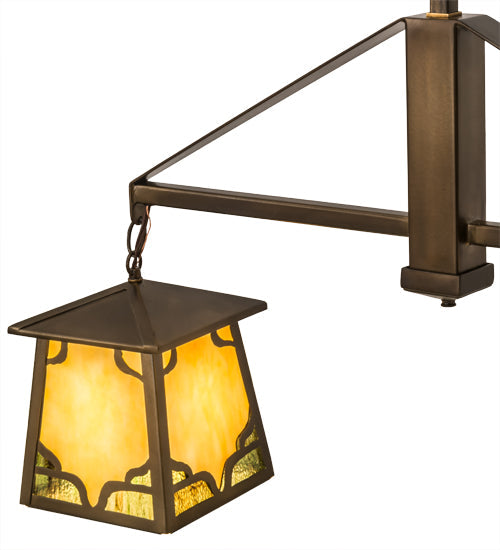 Meyda Lighting Kirkpatrick 33" 2-Light Antique Copper Island Pendant Light With Bone Beige Art & Moss Green Ripple Shade Glass