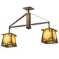Meyda Lighting Kirkpatrick 33" 2-Light Antique Copper Island Pendant Light With Bone Beige Art & Moss Green Ripple Shade Glass